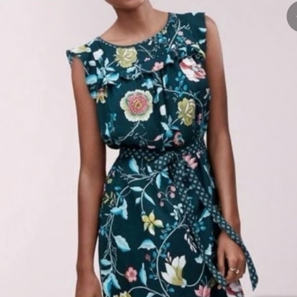 Ann Taylor LOFT Womens Floral Flutter Belted Tie Waist Dress Multicolor XS - Picture 1 of 10